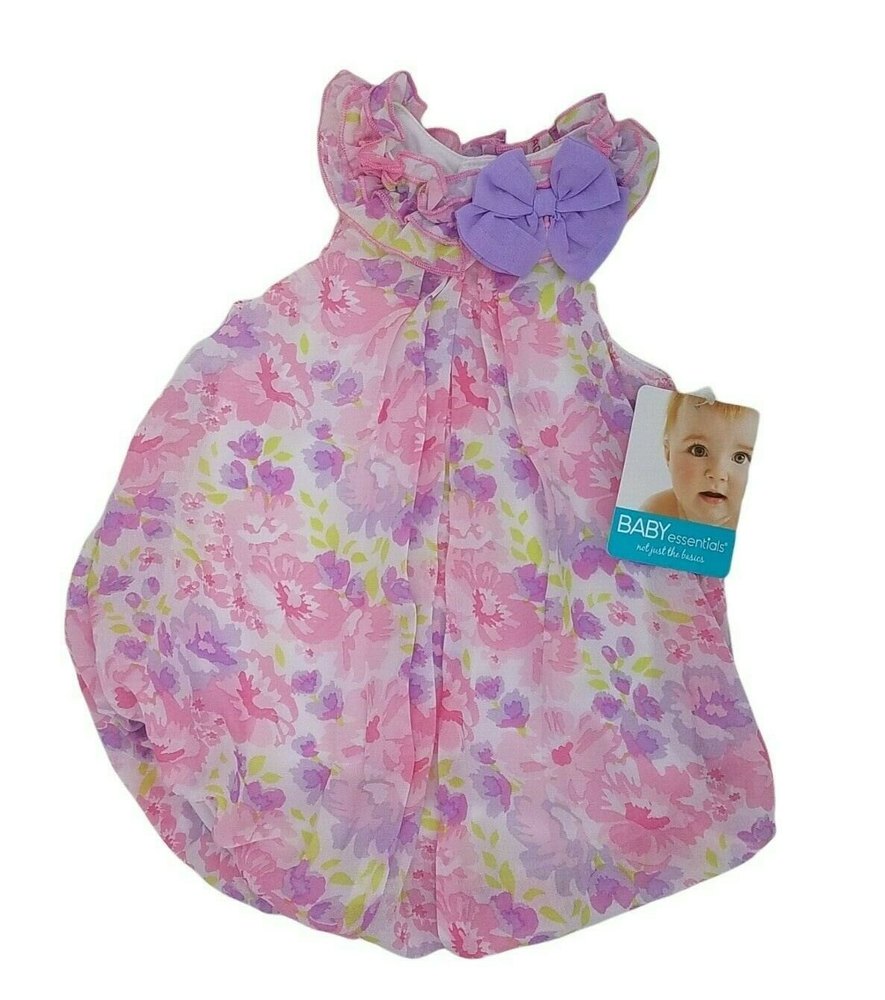 Baby Essentials 6 months 6m Girl's Ruffle Romper Pink with Purple flowers Spring